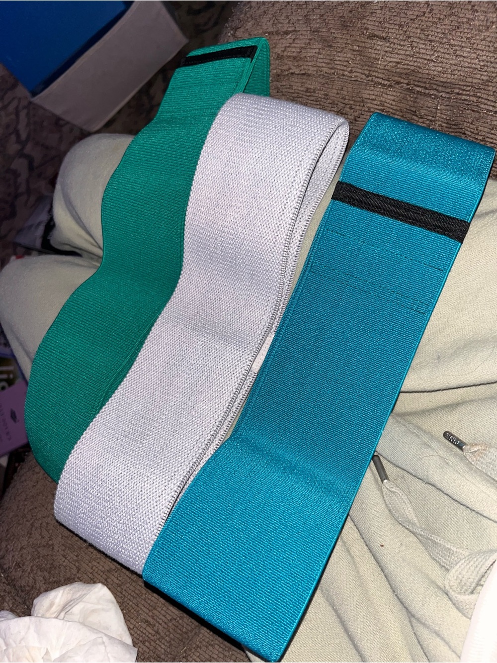Set of 3 Wide Fabric Resistance Bands - Teal, Aqua, Light Gray